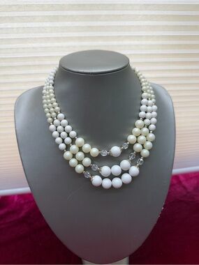 Vintage Japan Signed Three-strand white bead Necklace